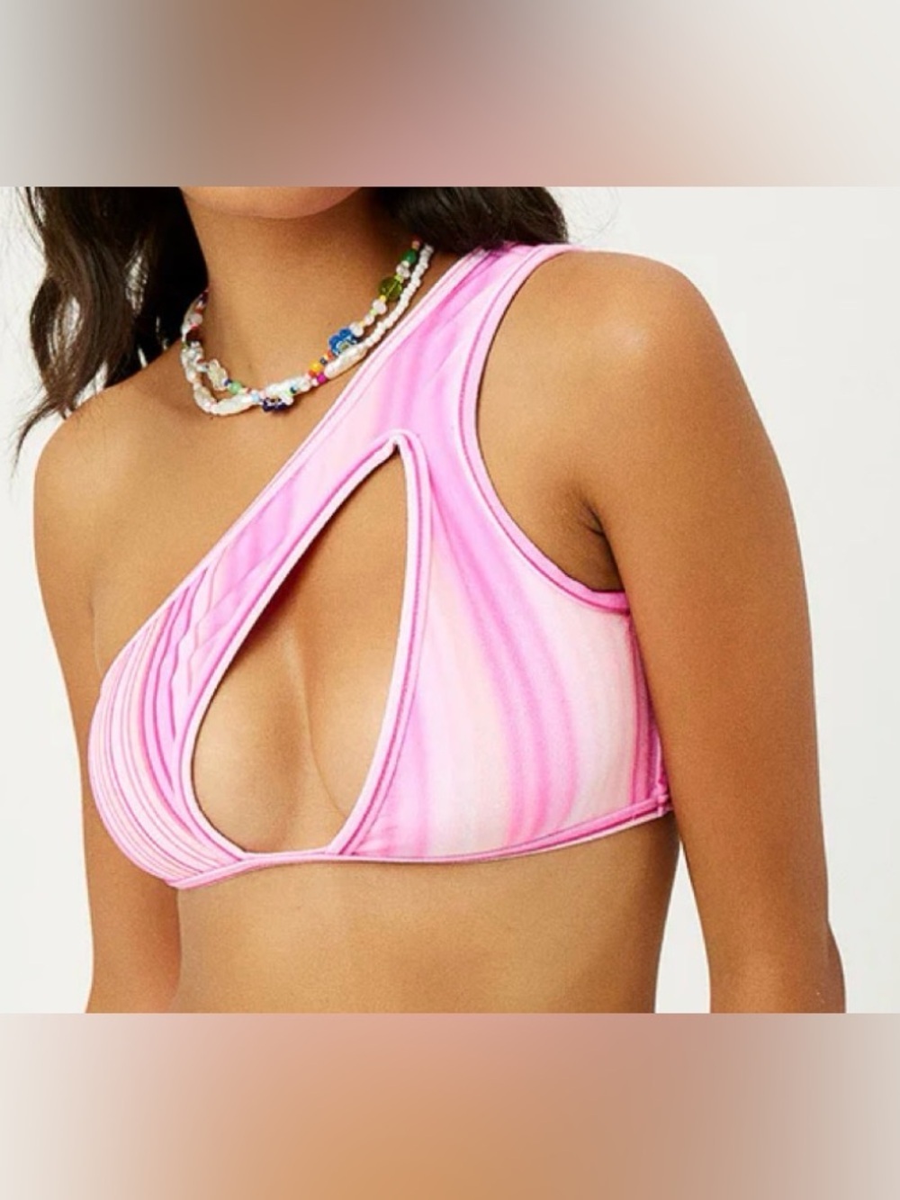 NWT Frankie's bikinis syd velvet top Pink One-Shoulder Swim solar stripe XL